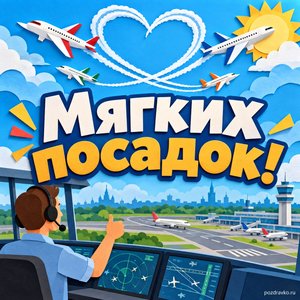 Открытка «Мягких посадок!» с самолётами в небе
