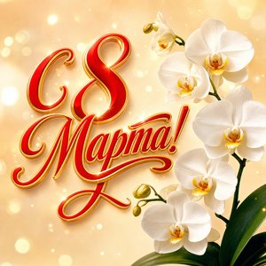 Открытка к Международному женскому дню 8 марта с белой орхидеей