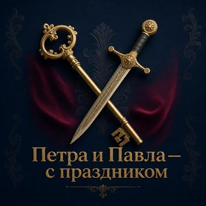 Открытка на День апостолов Петра и Павла с ключом и мечом