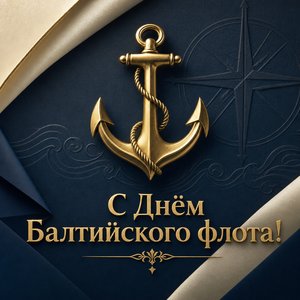 Открытка на День Балтийского флота ВМФ России с золотым якорем