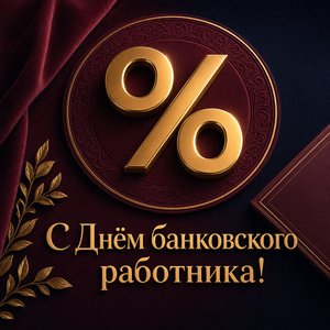 Открытка на День банковского работника с золотым знаком процента