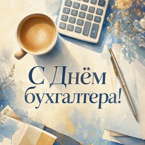 Открытка на День бухгалтера с чашкой кофе