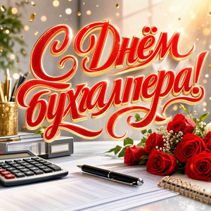 Открытка на День бухгалтера с настольным календарём и карандашом