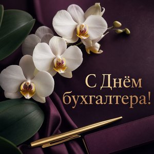 Открытка на День бухгалтера с веткой орхидеи