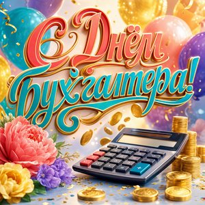 Открытка на День бухгалтера с воздушными шарами и монетами
