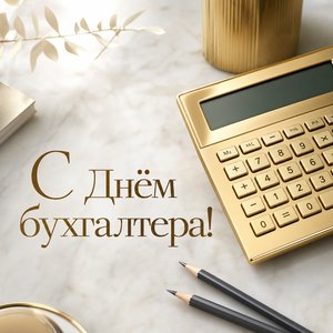 Открытка на День бухгалтера с золотым калькулятором