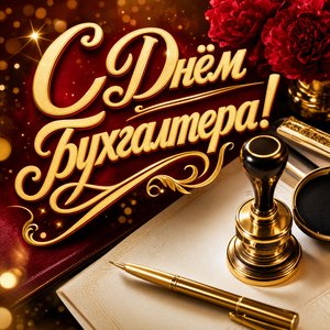 Открытка на День бухгалтера со штампом и документом