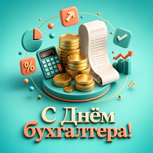 Открытка на День бухгалтера со стопкой монет