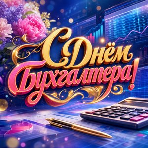 Открытка на День бухгалтера со светящимися таблицами и графиками