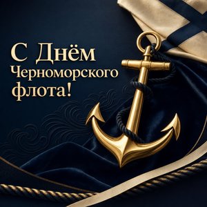 Открытка на День Черноморского флота ВМФ России с золотым якорем