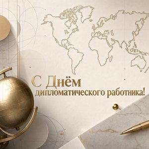 Открытка на День дипломатического работника с картой мира