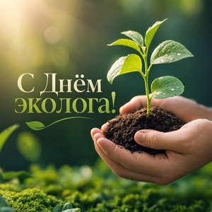Открытка на День эколога с ростком в ладонях