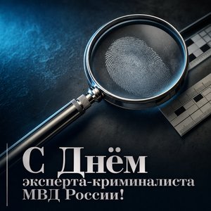 Открытка на День эксперта-криминалиста МВД России с лупой и отпечатком пальца