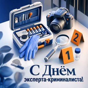 Открытка на День эксперта-криминалиста с криминалистическим набором