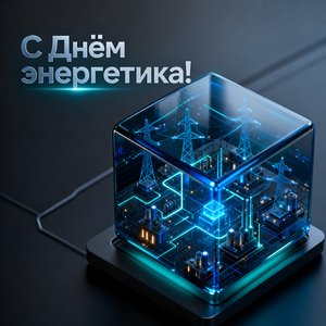 Открытка на День энергетика с 3D-кубом электросети