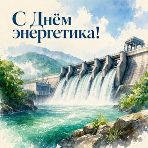 Открытка на День энергетика с гидроэлектростанцией