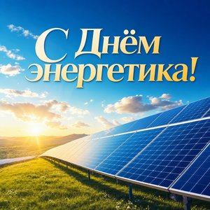 Открытка на День энергетика с солнечными панелями
