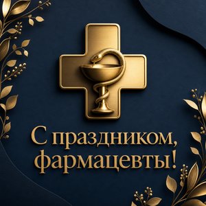 Открытка на День фармацевтического работника с золотым аптечным крестом
