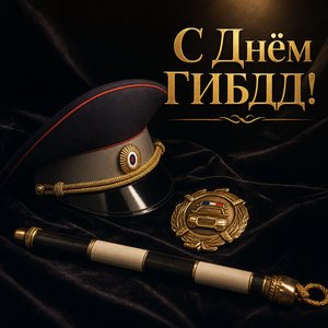 Открытка на День ГИБДД МВД России с фуражкой и нагрудным знаком