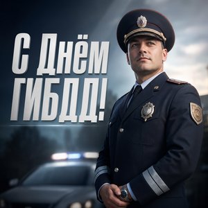 Открытка на День ГИБДД МВД России с инспектором в парадной форме