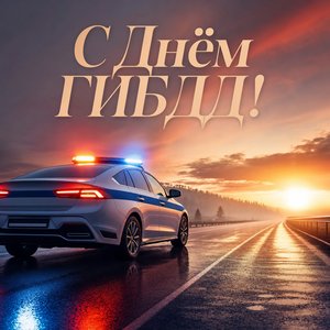 Открытка на День ГИБДД с патрульным автомобилем
