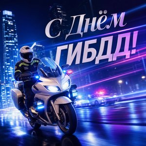 Открытка на День ГИБДД с патрульным мотоциклом