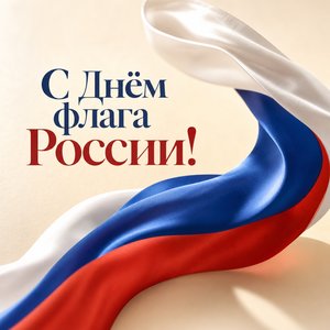 Открытка на День Государственного флага России с шёлковой лентой триколора