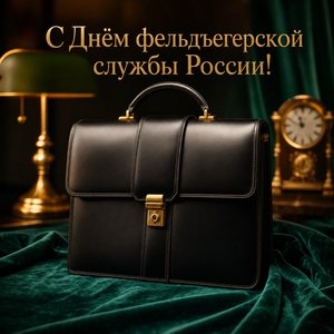 Открытка на День Государственной фельдъегерской службы России с кожаным портфелем