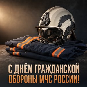 Открытка на День гражданской обороны МЧС России с каской спасателя