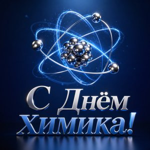Открытка на День химика с 3D-атомом