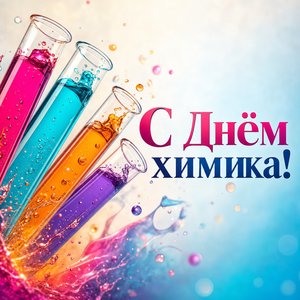 Открытка на День химика с яркими пробирками