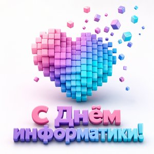 Открытка на День информатики с пиксельным сердцем