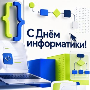 Открытка на День информатики с пиктограммами алгоритма