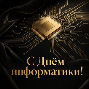 Открытка на День информатики с золотым процессором