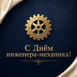 Открытка на День инженера-механика с золотой шестернёй