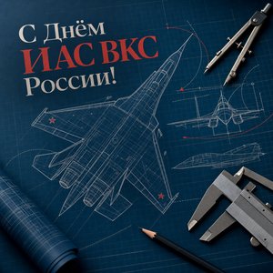 Открытка на День инженерно-авиационной службы ВКС России с чертежом истребителя