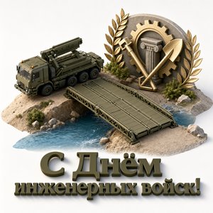 Открытка на День инженерных войск с инженерной машиной