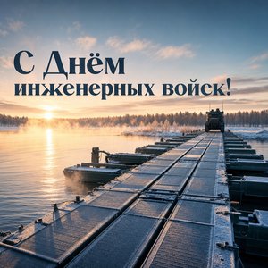 Открытка на День инженерных войск с понтонным мостом