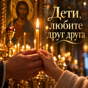 Открытка на День Иоанна Богослова «Дети, любите друг друга» со свечой