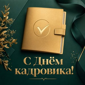 Открытка на День кадровика с золотой папкой для документов