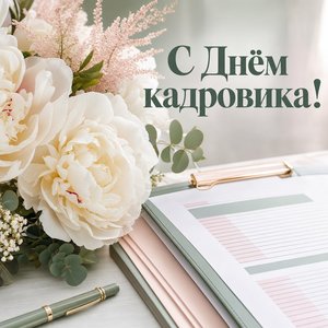 Открытка на День кадрового работника с пионами и документами
