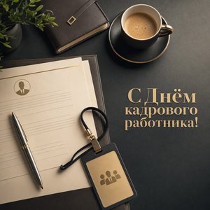 Открытка на День кадрового работника с рабочим столом и резюме