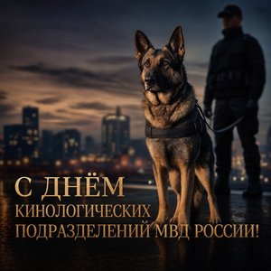 Открытка на День кинологических подразделений МВД России с немецкой овчаркой и кинологом