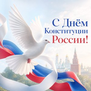 Открытка на День Конституции России с белым голубем