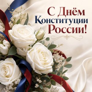 Открытка на День Конституции России с белыми розами