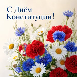 Открытка на День Конституции России с полевым букетом