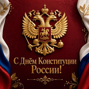 Открытка на День Конституции России с золотым орнаментом