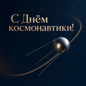 Открытка на День космонавтики со спутником