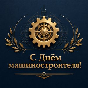 Открытка на День машиностроителя с золотой шестернёй