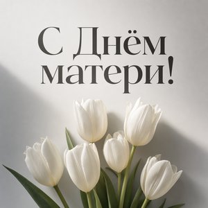 Открытка на День матери с белыми тюльпанами